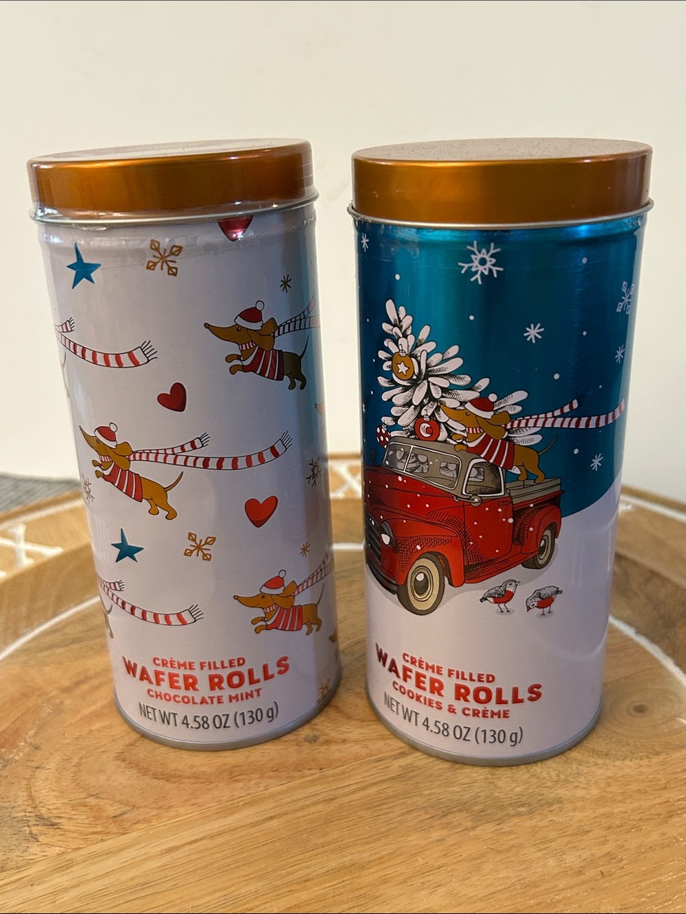 Festive Holiday Tin Set Dachshunds Red, White, Blue